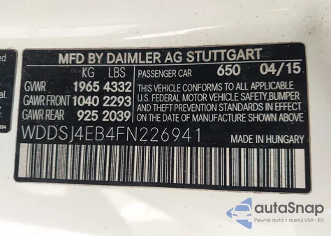 2015 Mercedes-Benz Cla 250 from USA, damaged, VIN WDDSJ4EB4FN226941